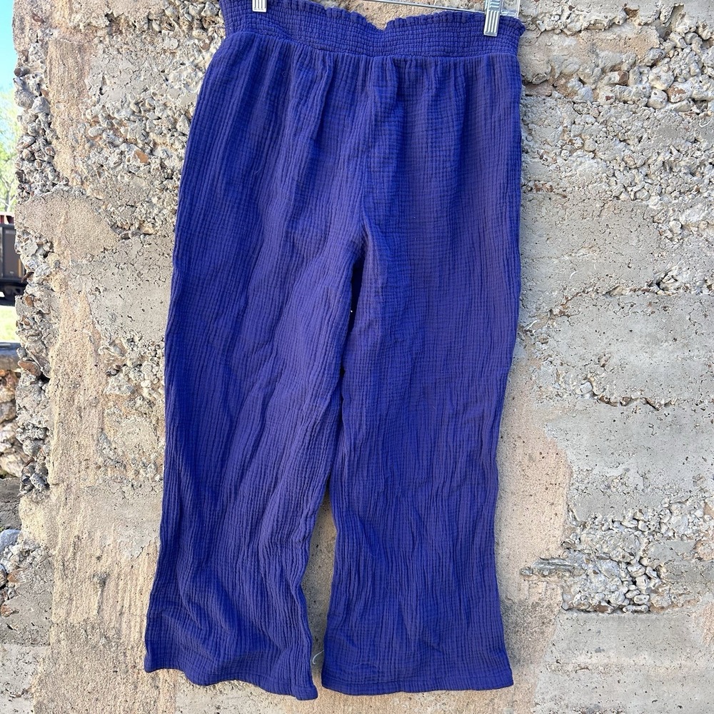 Tribal Jeans Cotton Coastal Gauze Wide Leg Pants M Blue Boho Coastal Preppy EUC